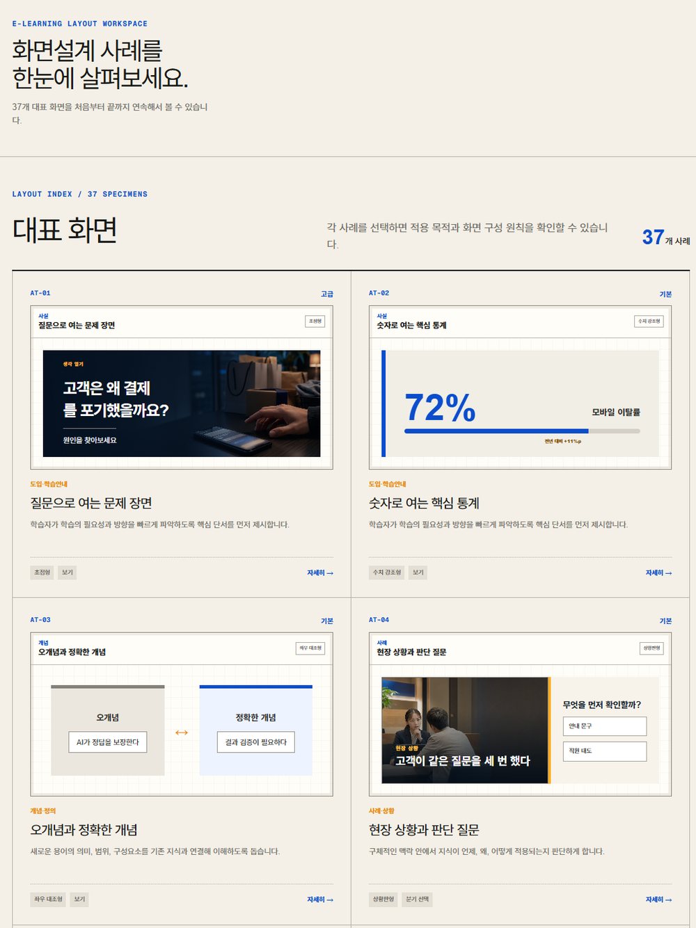 이러닝 화면설계 아틀라스 — 화면 유형 목록 미리보기